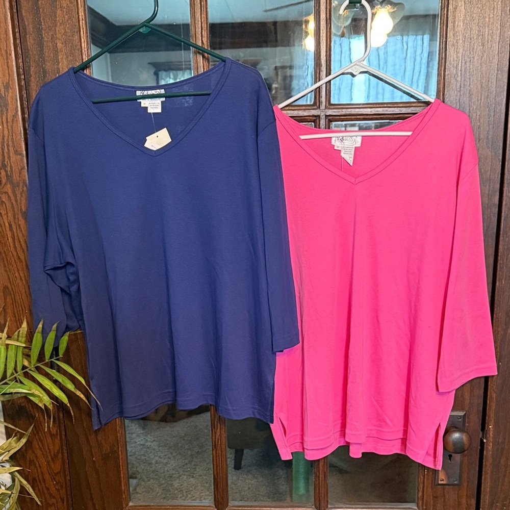 Rochelle California 2 Pack VNeck 3/4 Sleeve Knit Tops Navy Pink Plus Size 3X NEW